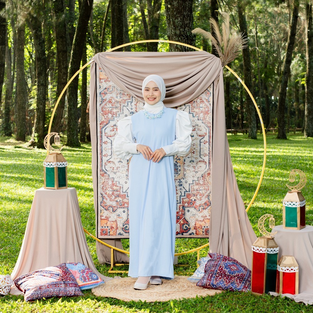 Mybamus Jasmine Puff Dress - Dress Lengan Balon - Gamis Sleting - Dress Panjang Kekinian
