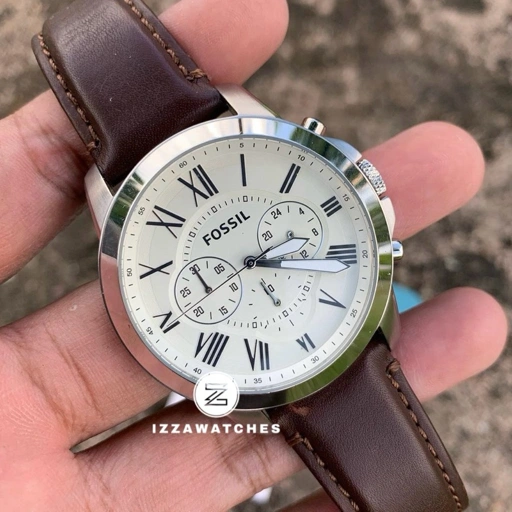 Image of Jam Tangan Pria Grant FS4735 Chronograph Beige Dial Brown Leather Strap
