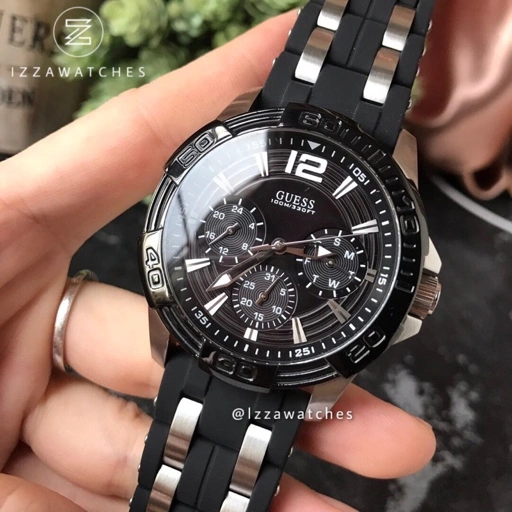 Image of Guess W0366G1 Men Black Dial Black Silicon Strap