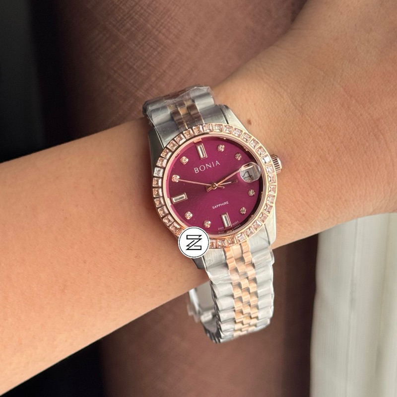 Bonia Elegance Dial Wine Ring Diamond