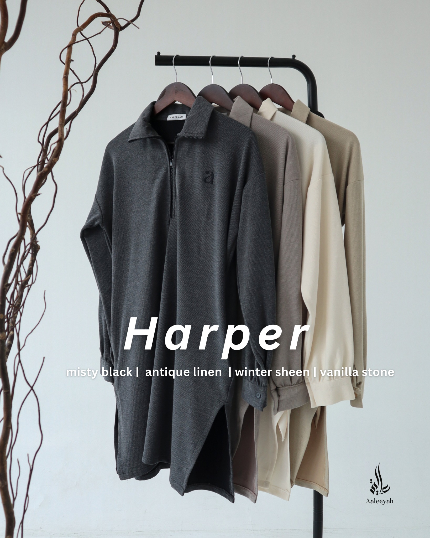  Aaleeyah - Harper Zipped Shirt | Atasan Wanita Tunik Knit Syar'i