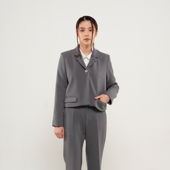 One Button Blazer in Grey