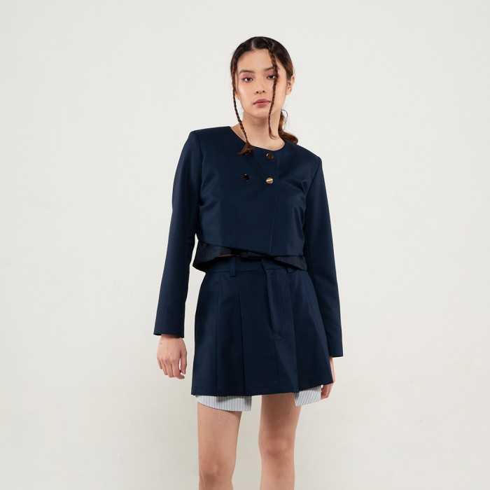 Double Breasted Crop Jacket in Navy