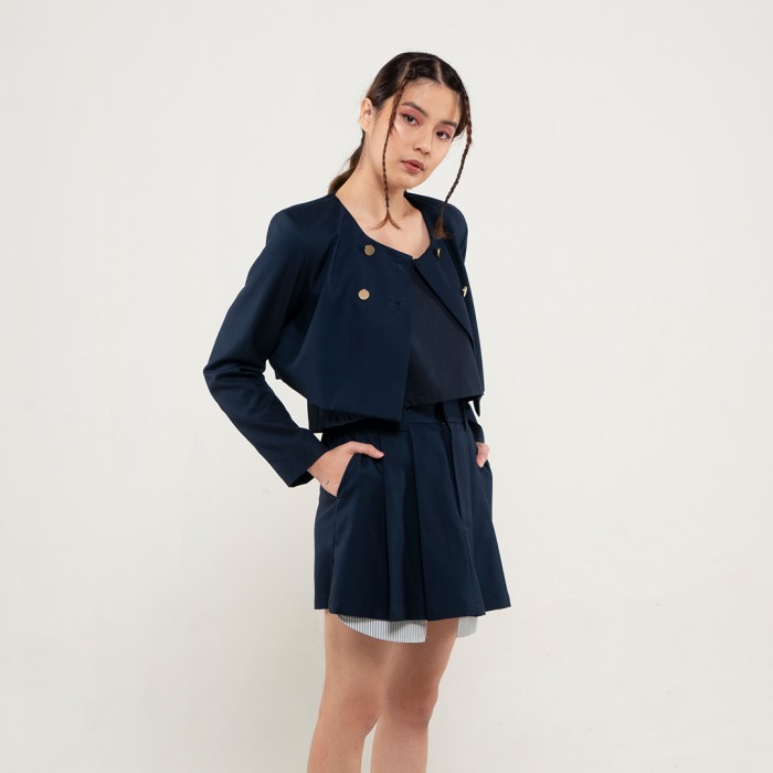 Double Breasted Crop Jacket in Navy