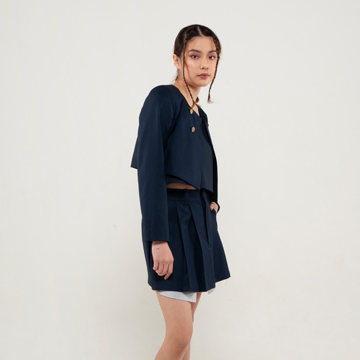Double Breasted Crop Jacket in Navy