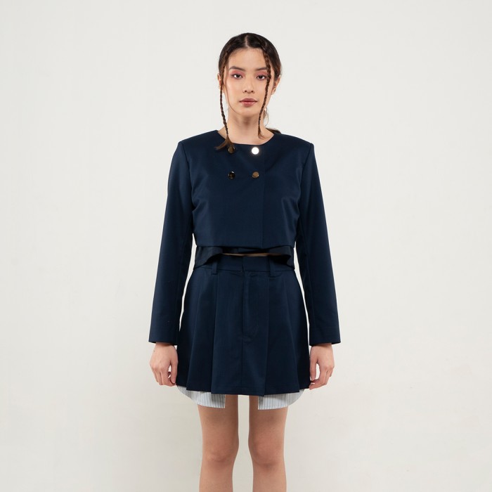Double Breasted Crop Jacket in Navy