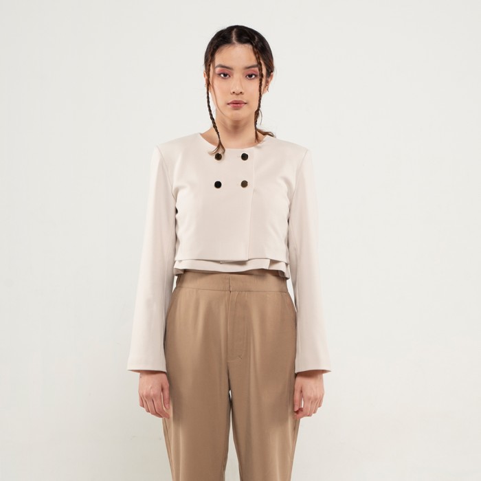 Double Breasted Crop Jacket in Beige
