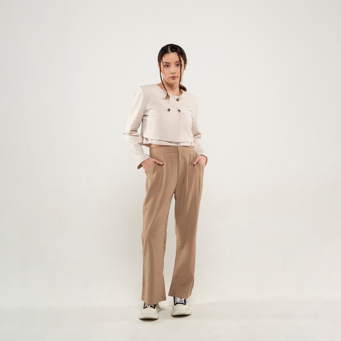 Double Breasted Crop Jacket in Beige