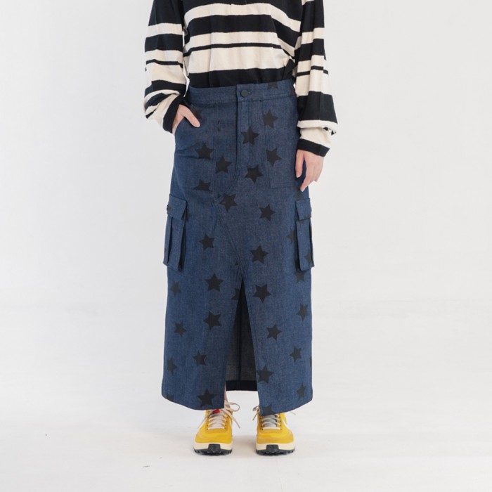 Star Denim Ankle Cargo Skirt
