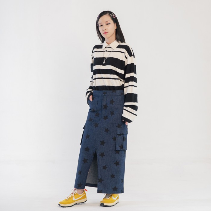 Star Denim Ankle Cargo Skirt