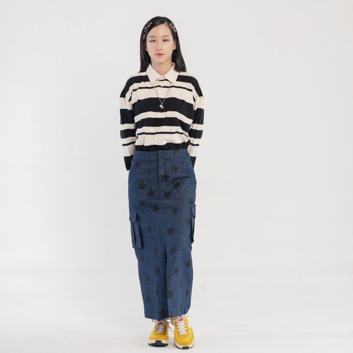 Star Denim Ankle Cargo Skirt