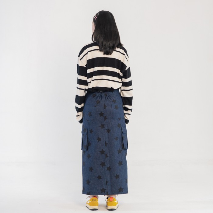 Star Denim Ankle Cargo Skirt