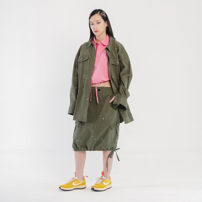 Splatter Shirt Jacket in Olive/Pink