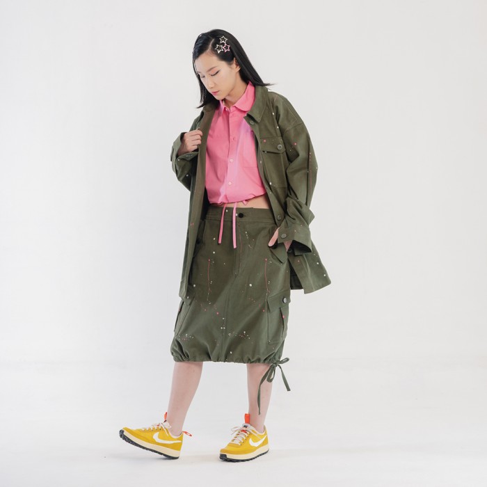 Splatter Shirt Jacket in Olive/Pink