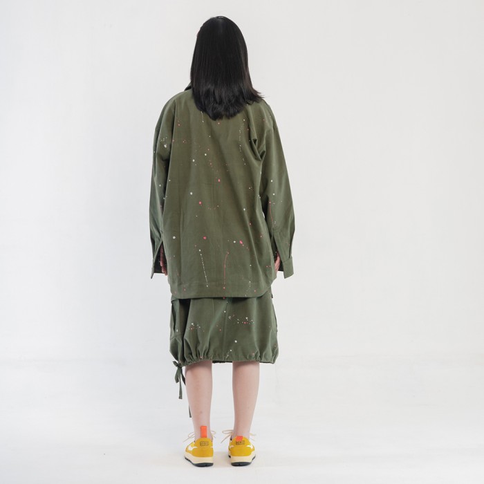 Splatter Shirt Jacket in Olive/Pink