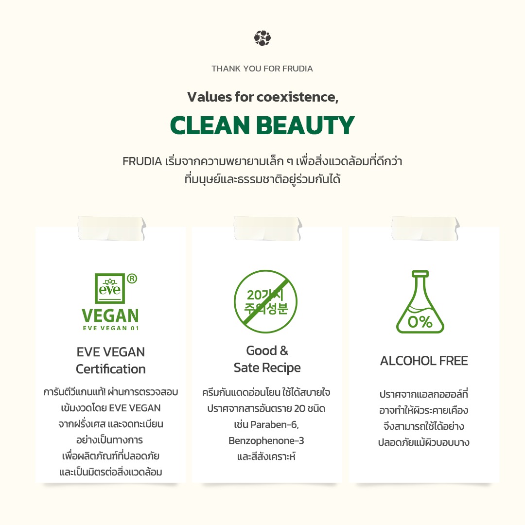 FRUDIA Cicaderm Sun Cream SPF50+ PA++++ กันแดดใบบัวบก ปลอบประโลมผิว
