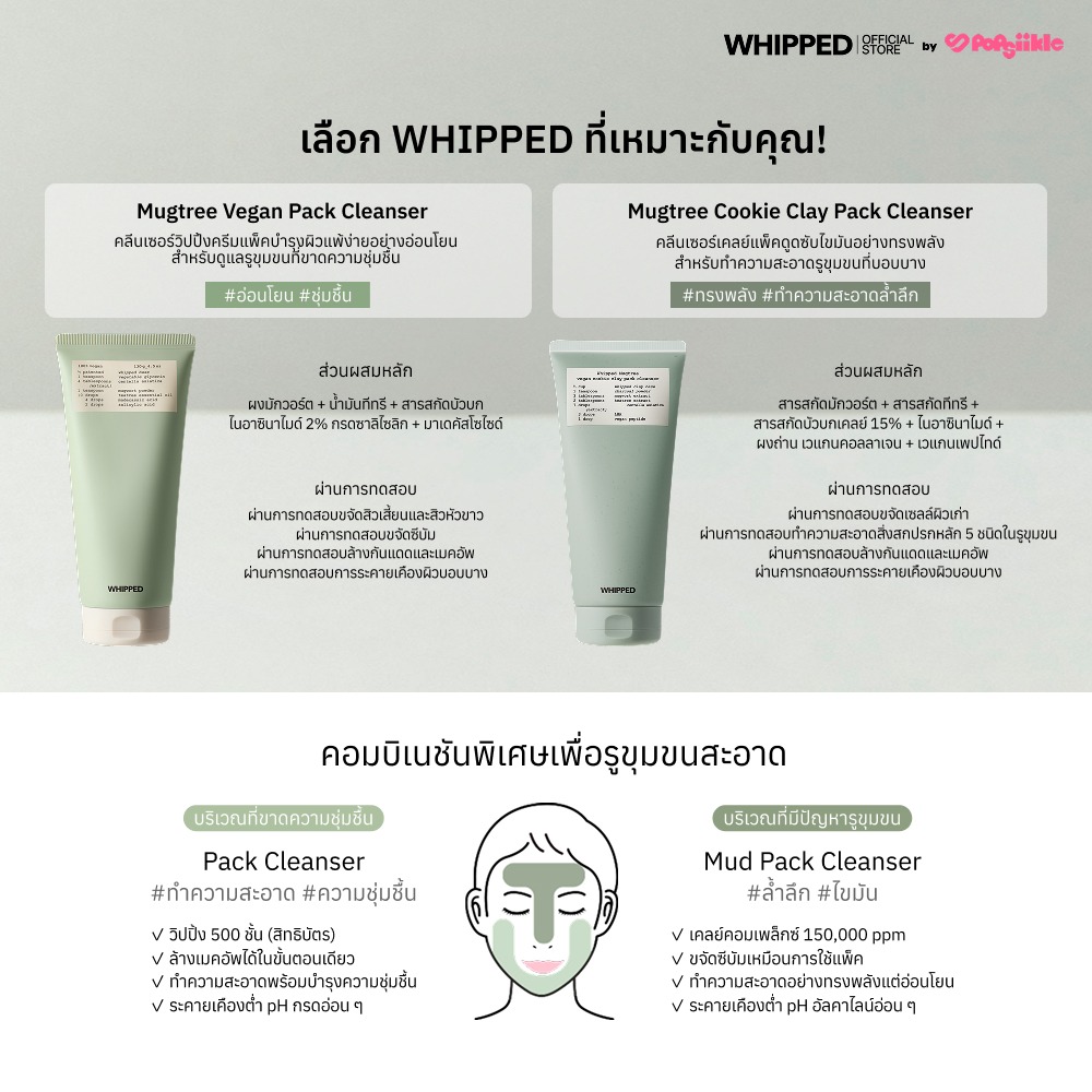 WHIPPED Mugtree Vegan Cookie Clay Pack Cleanser คลีนเซอร์เคลย์ ดูดซับซีบัม รูขุมขนกว้าง ผิวมัน สูตรวีแกน
