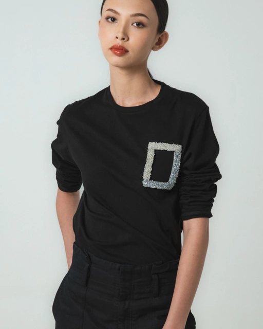 Image of Frame Grid Black Tee in Long Sleeve