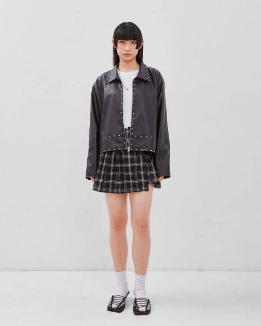 Image of CATHA - Studded Synthetic Leather Jacket