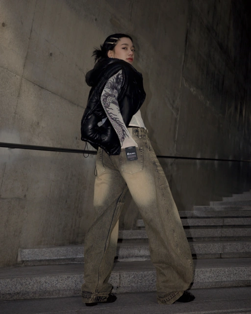 Image of CATHA - Semi Carpenter Washed Adjustable Leg Baloon Line Up Jeans