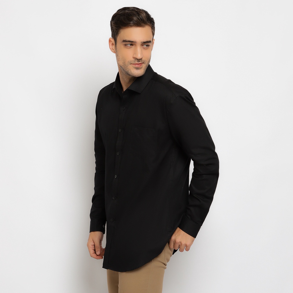 Kemeja Hitam Pria Polos Lengan Panjang Slim Fit