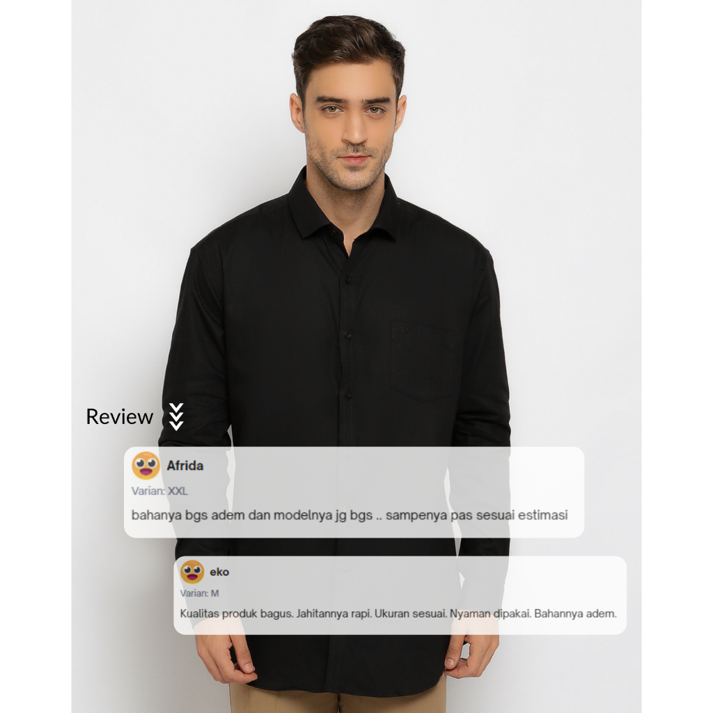 Kemeja Hitam Pria Polos Lengan Panjang Slim Fit