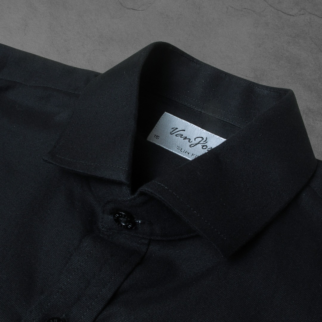Kemeja Hitam Pria Polos Lengan Panjang Slim Fit