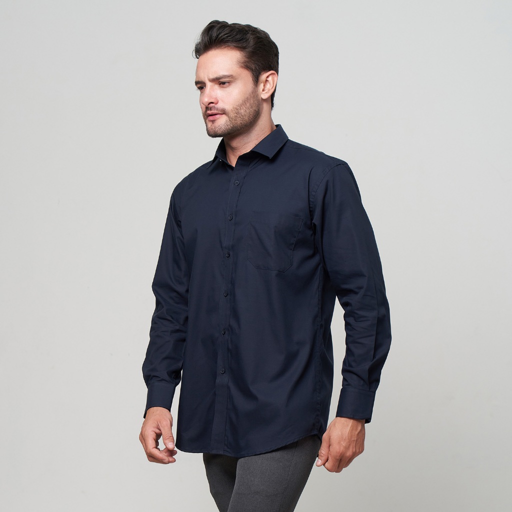 Kemeja Pria Lengan Panjang Navy Katun Premium Body Fit