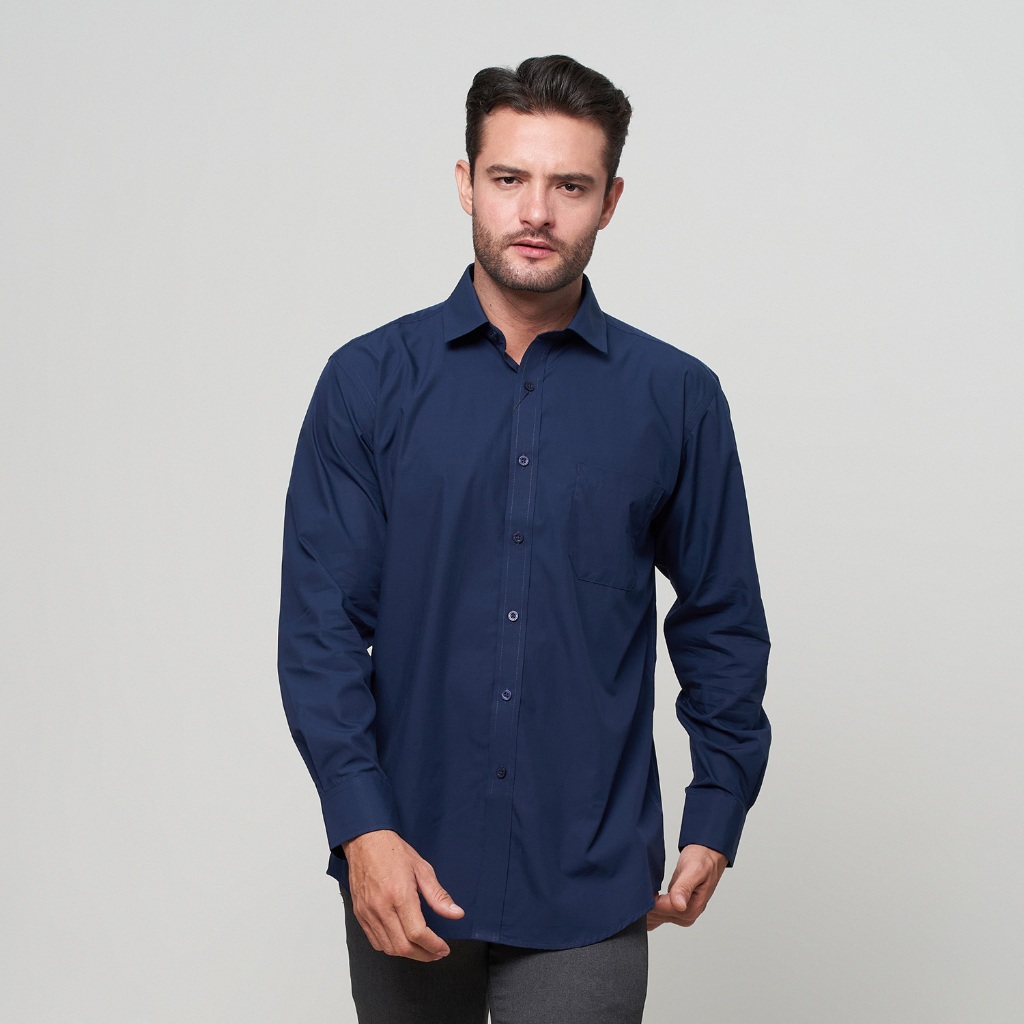 Kemeja Pria Lengan Panjang Navy Katun Premium Body Fit