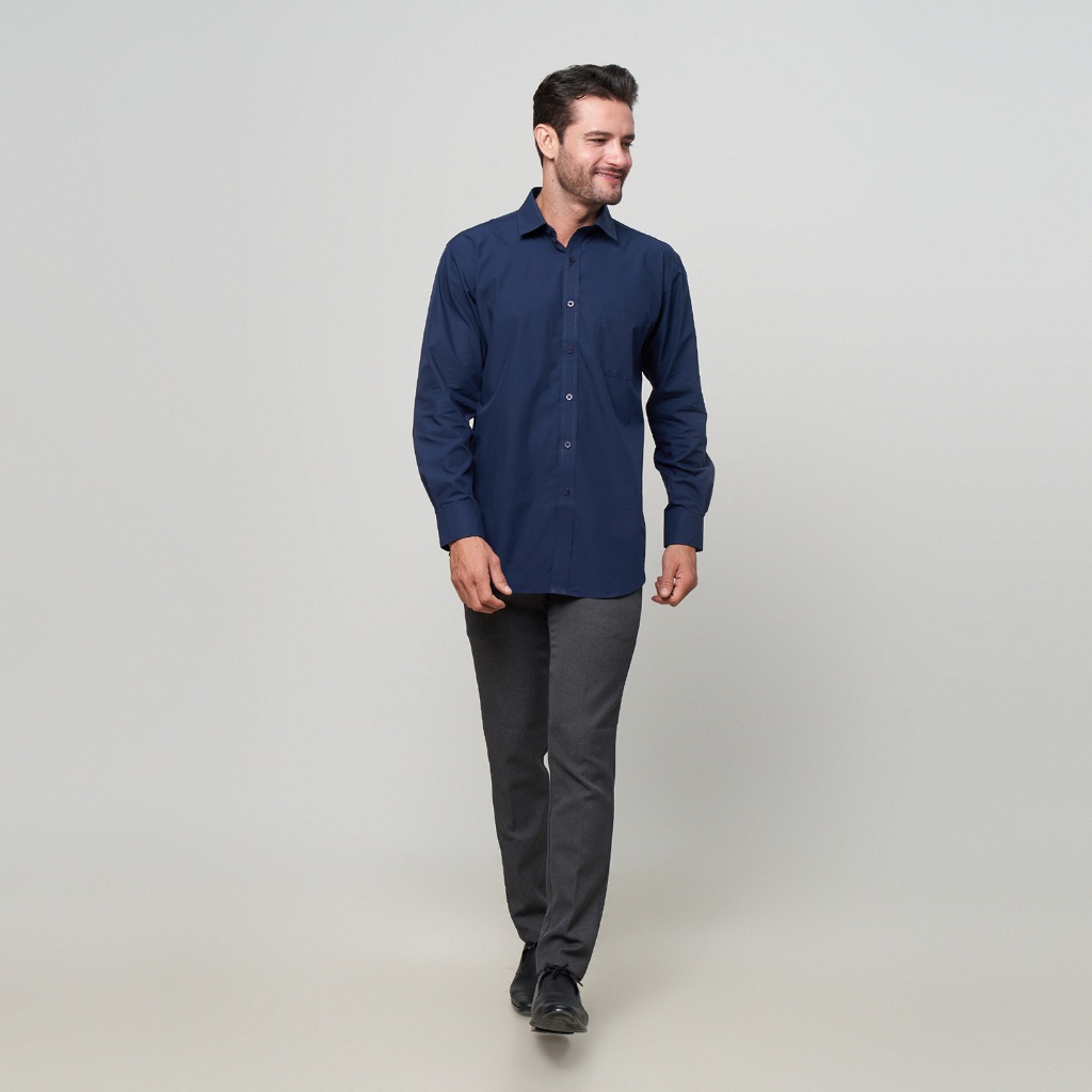 Kemeja Pria Lengan Panjang Navy Katun Premium Body Fit