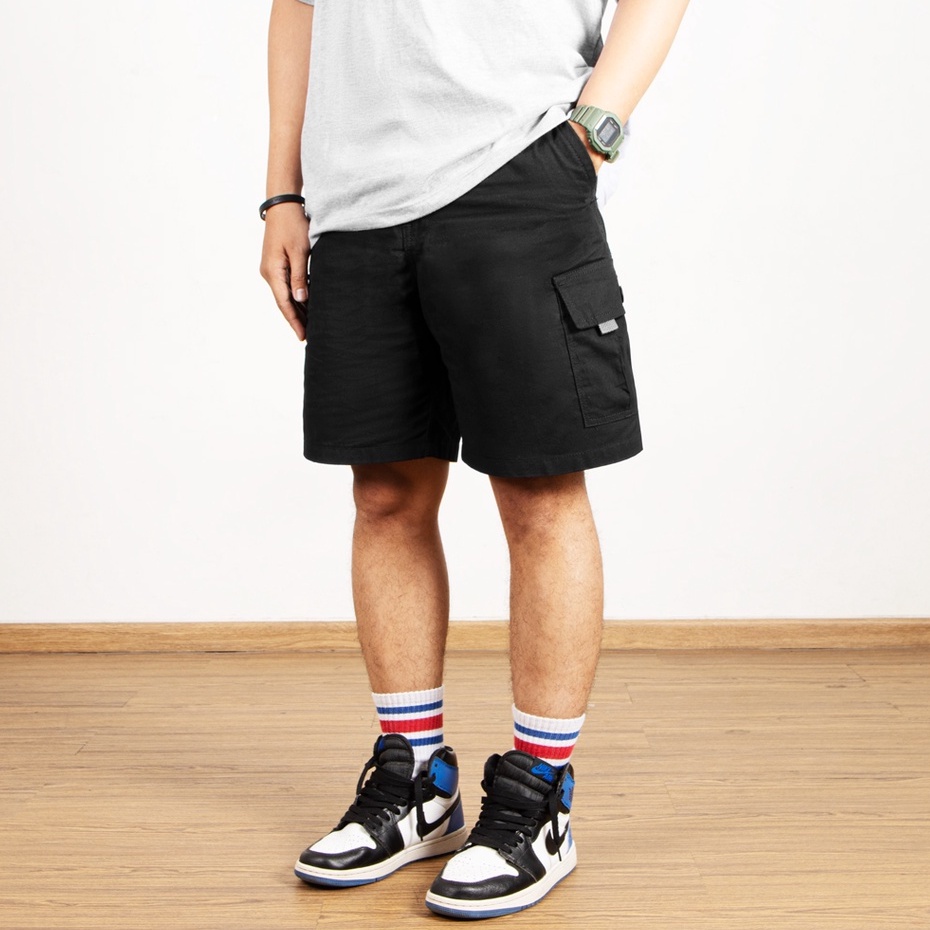 Roofwell - Rainer Black | Celana Kanvas Pendek | Celana Cargo Pendek | Cargo Pants | Celana Gunung Unisex |