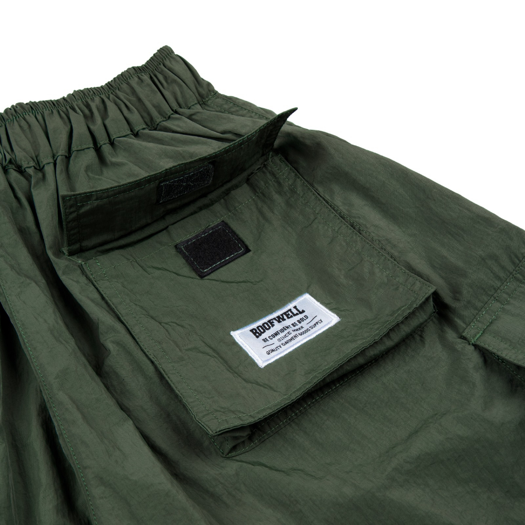 Roofwell - Devcon Olive | Crinkle Shortpants | Celana Crinkle Pendek | Celana Cargo Pendek | Boardshort | Celana Santai Unisex |
