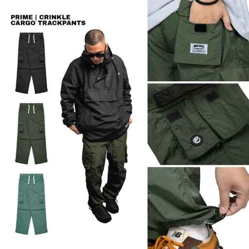 Image of Roofwell - Prime Hijau Tua - Celana Trackpants Cargo Crinckle | Trackpants Nylon Polyester |