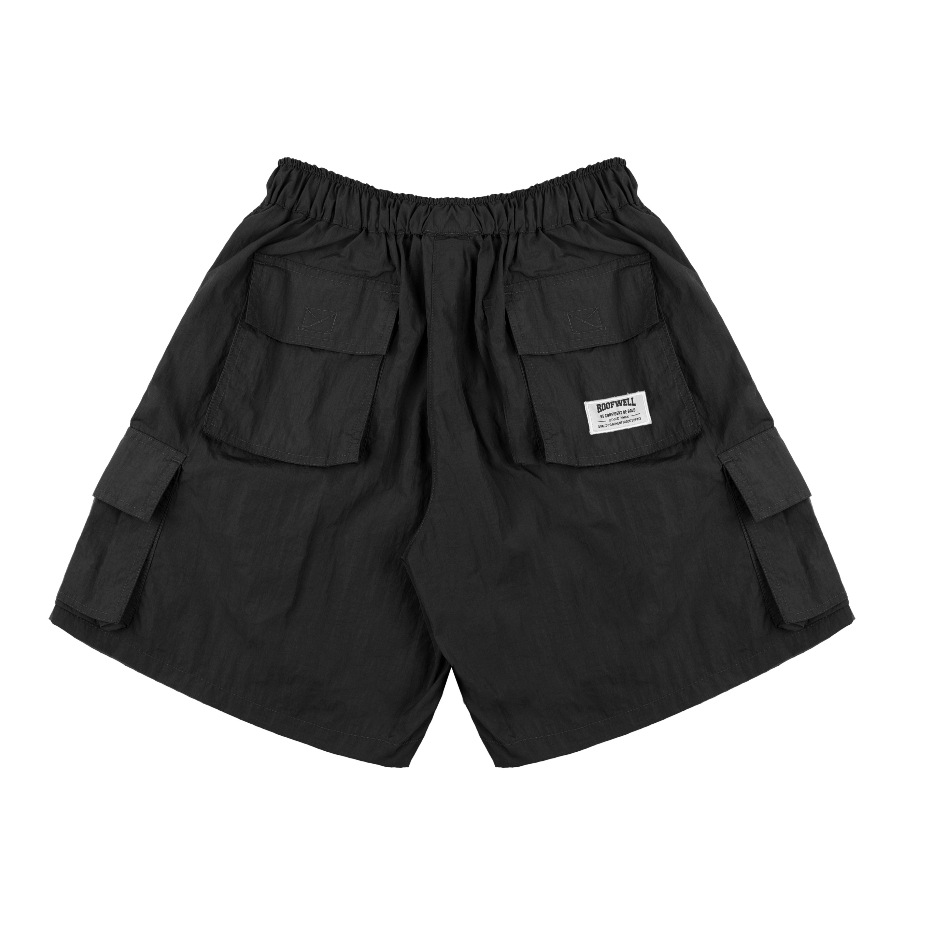 Roofwell - Devcon Black | Crinkle Shortpants | Celana Crinkle Pendek | Celana Cargo Pendek | Boardshort | Celana Santai Unisex |