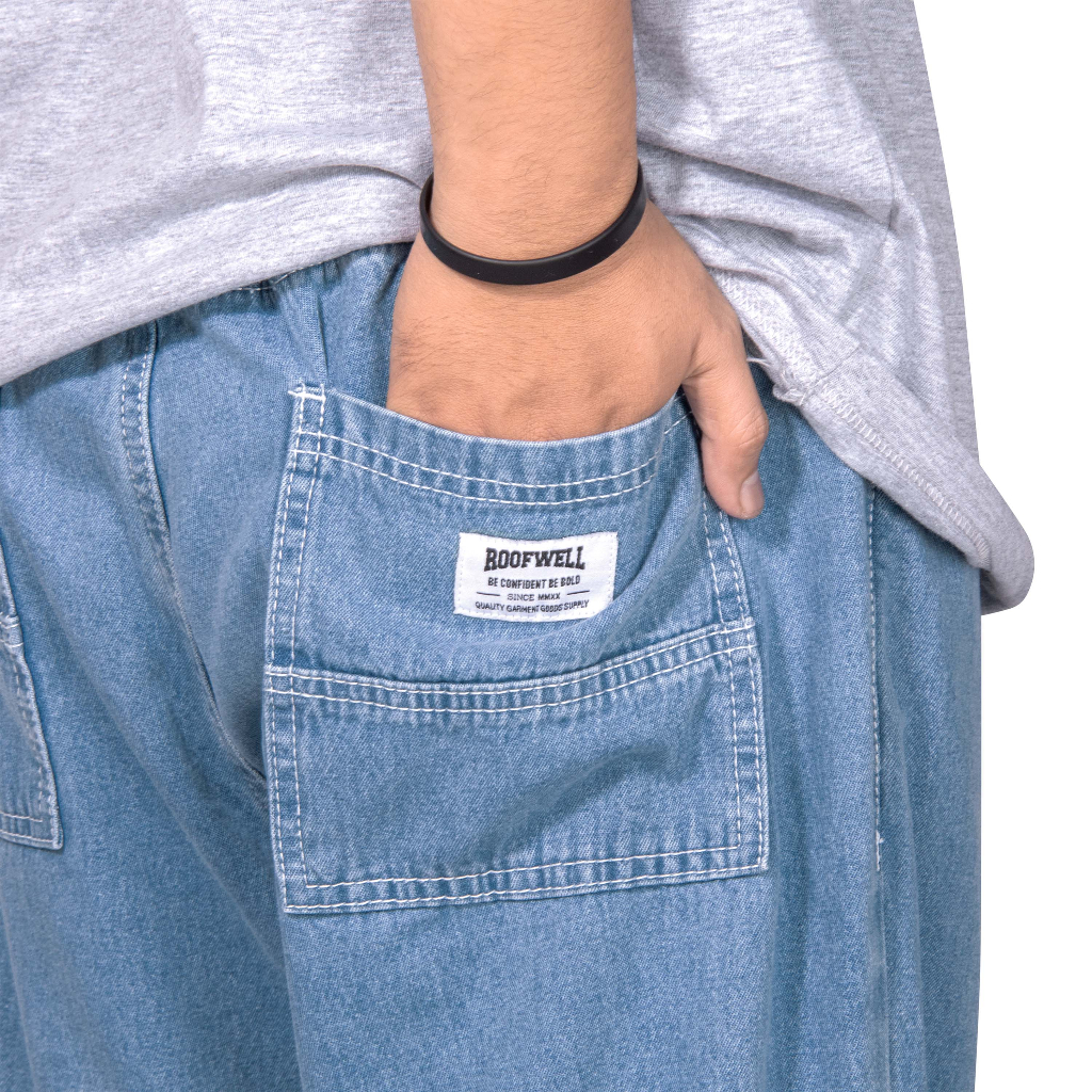 Roofwell - Bugg Blue Wash - Denim Pants Baggy Relaxed Unisex