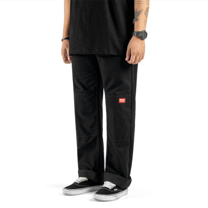 Roofwell - Xabi Black | Double Knee | Celana Chino Panjang | Double Knee Pants | Celana Double Knee Twill Unisex |