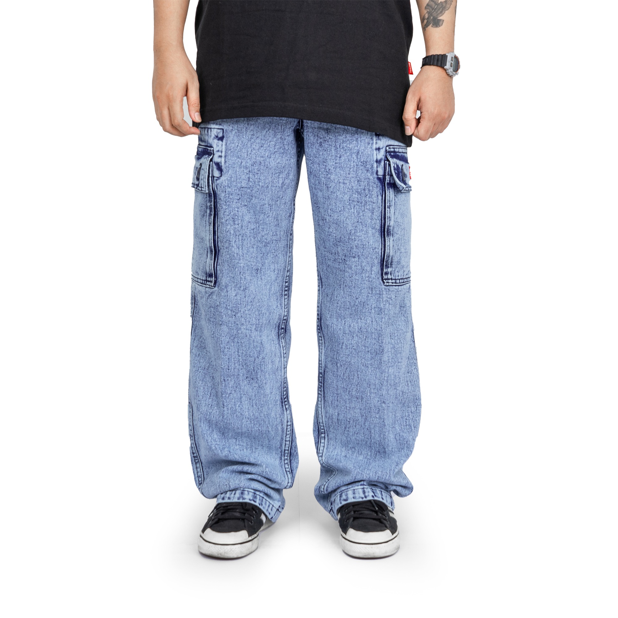ROOFWELL - THREAT - CARGO JEANS BLUE SANDWASH | CELANA PANJANG | CELANA CARGO PANJANG | CARGO PANTS | CARGO PRIA | CELANA PRIA | CELANA GUNUNG