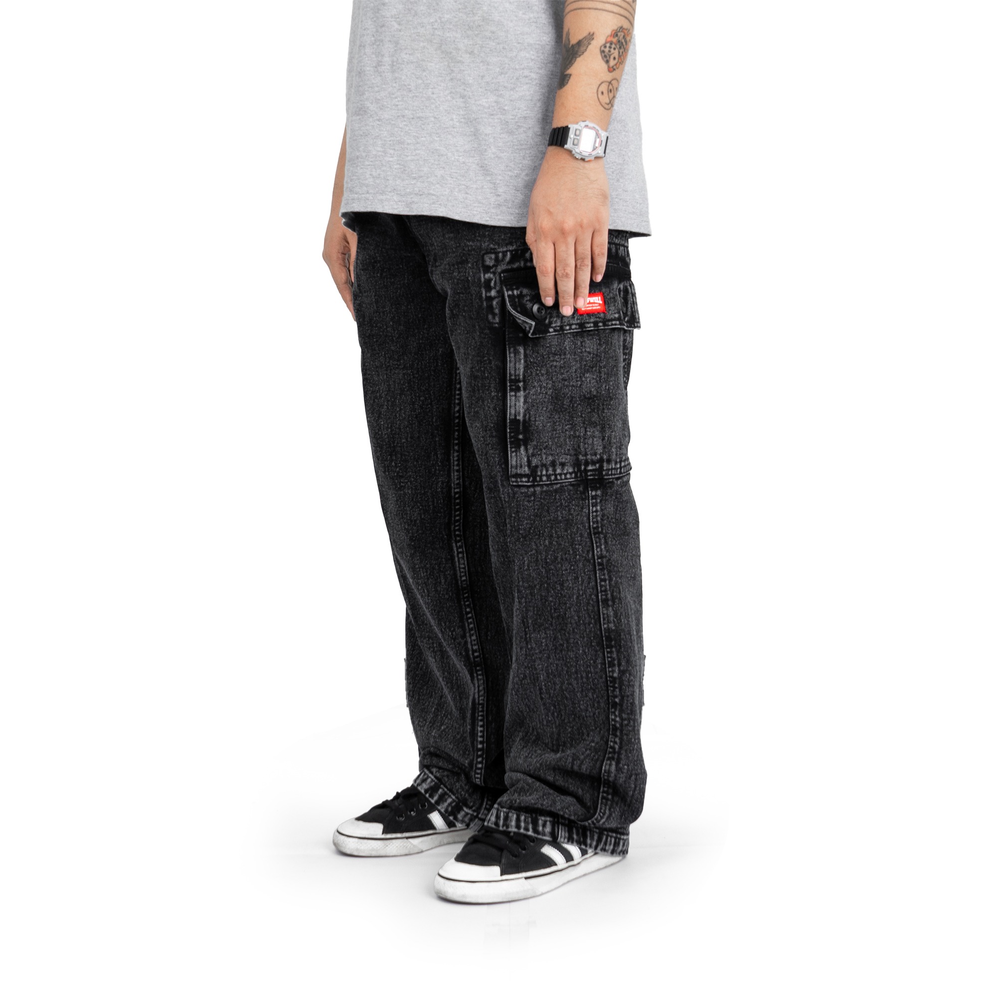 ROOFWELL - THREAT - CARGO JEANS BLACK SANDWASH | CELANA PANJANG | CELANA CARGO PANJANG | CARGO PANTS | CARGO PRIA | CELANA PRIA | CELANA GUNUNG