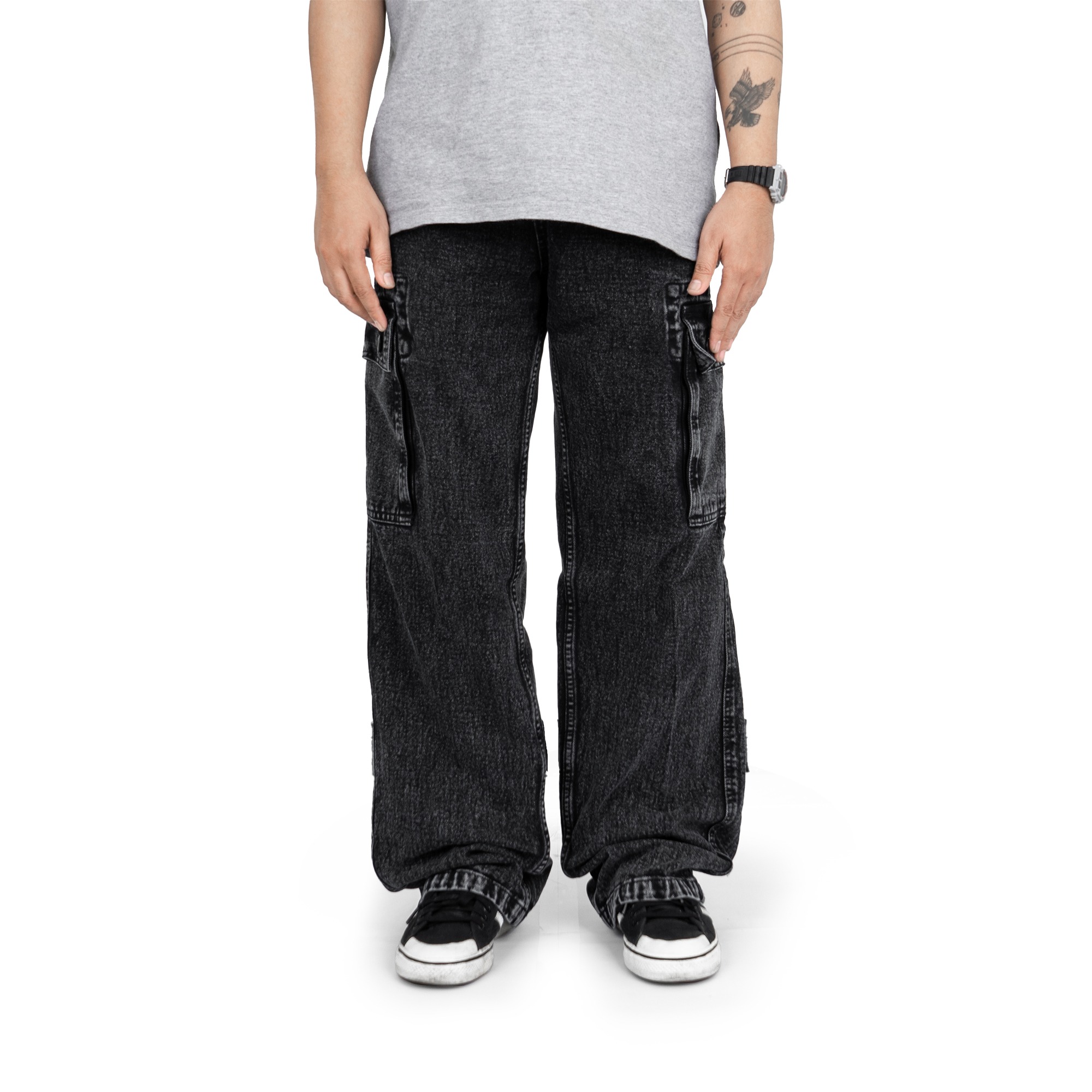 ROOFWELL - THREAT - CARGO JEANS BLACK SANDWASH | CELANA PANJANG | CELANA CARGO PANJANG | CARGO PANTS | CARGO PRIA | CELANA PRIA | CELANA GUNUNG