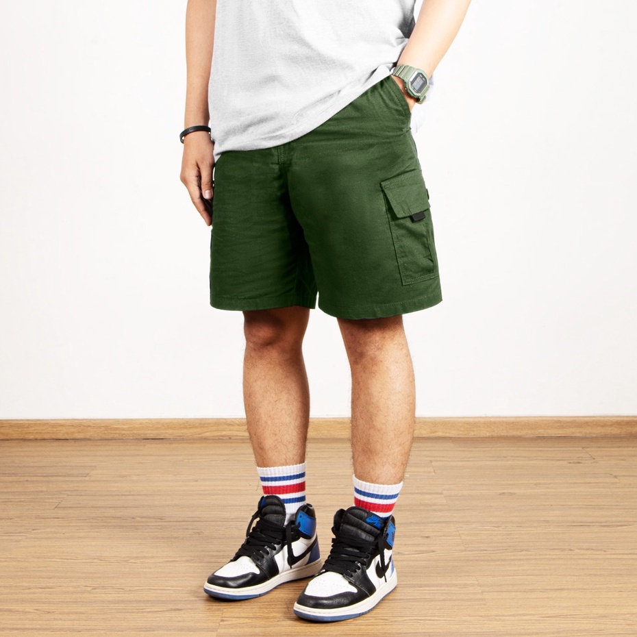 Roofwell - Rainer Army | Celana Kanvas Pendek | Celana Cargo Pendek | Cargo Pants | Celana Gunung Unisex |