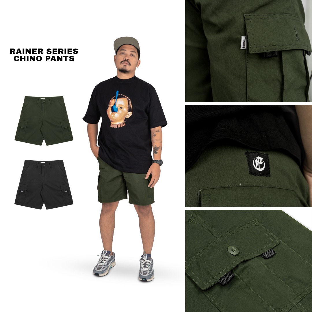 Roofwell - Rainer Army | Celana Kanvas Pendek | Celana Cargo Pendek | Cargo Pants | Celana Gunung Unisex |