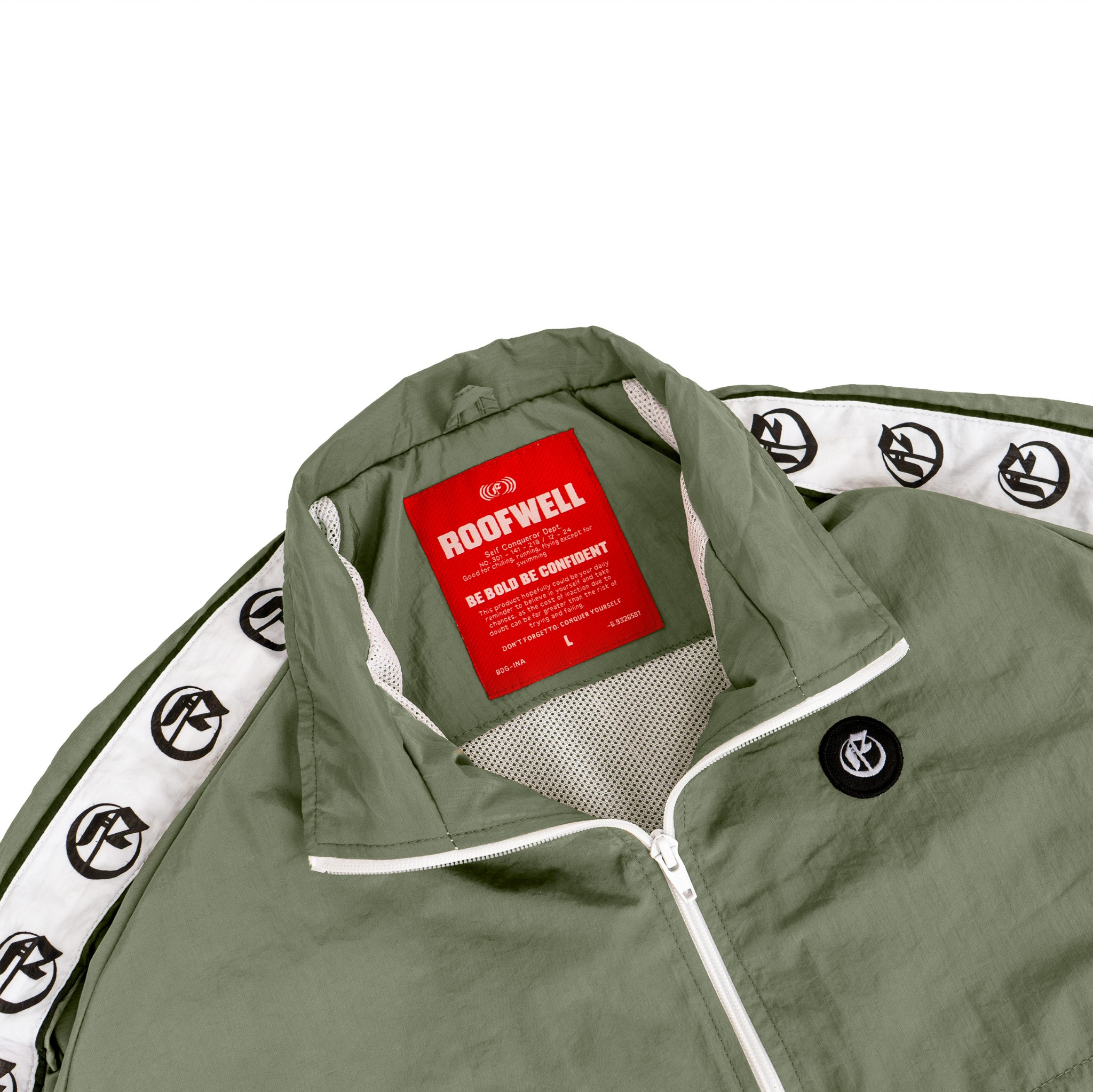 Roofwell - Trust Olive | Tracktop Jacket | Tracksuit Jacket Full Zipper Jacket Crinkle Unisex |