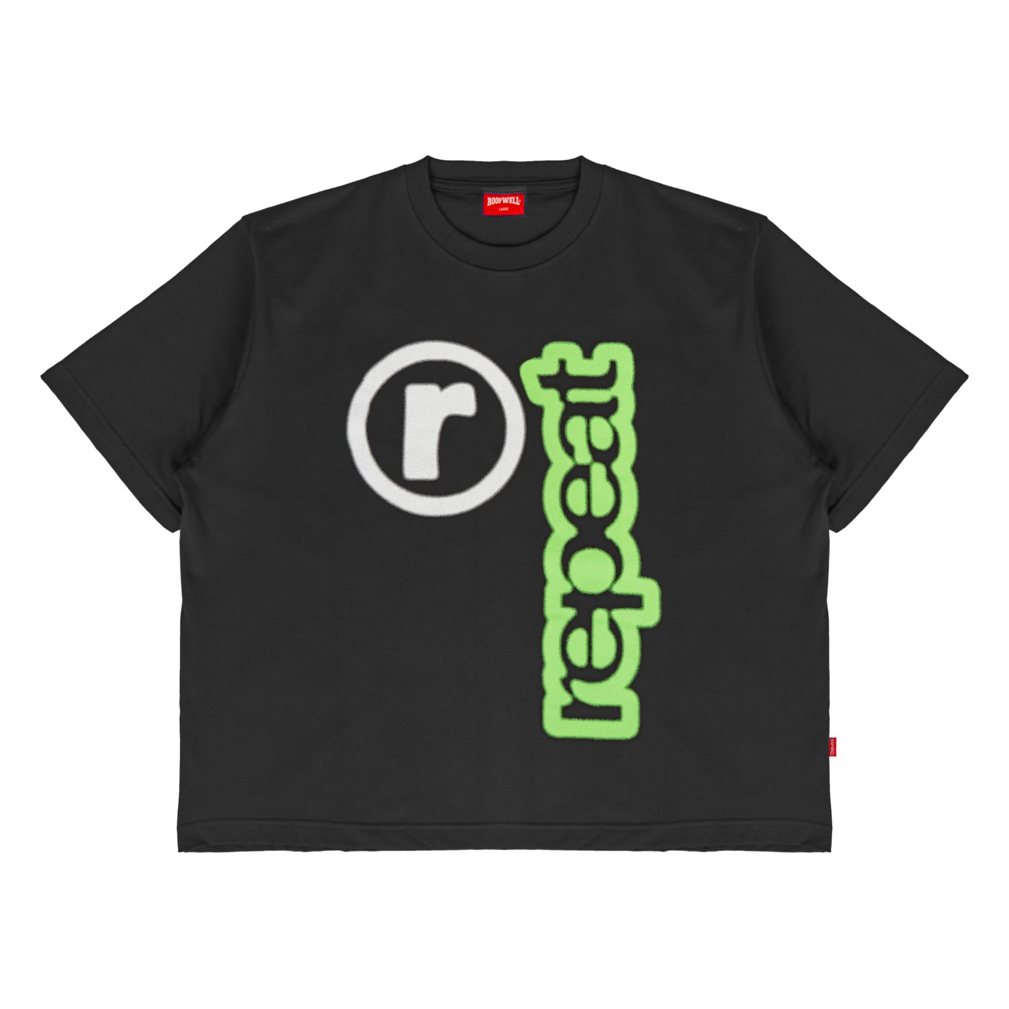 Roofwell - Repeat Black | Tshirt Boxy Fit | Tshirt Heavyweight 20s | Oversize Unisex |
