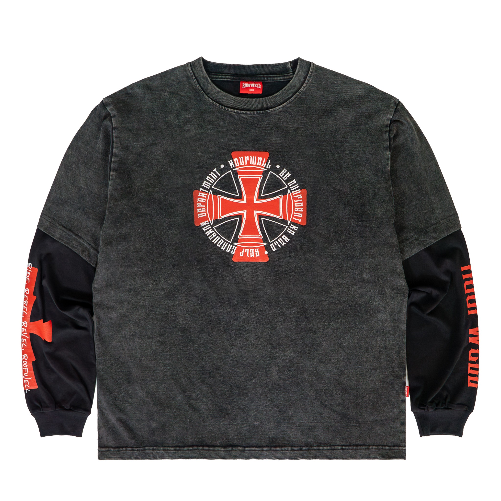 Roofwell - Crimson Black Washed | Double Layer | Tshirt Longsleeve 20s | Oversize Unisex |