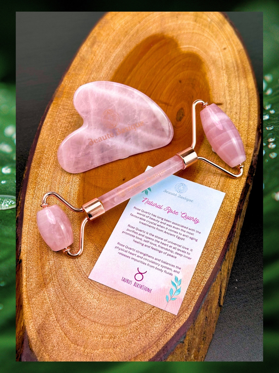 Guasha and Roller Set Rose Quartz