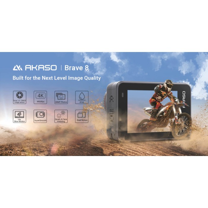 Akaso Brave 8 4K 60FPS Waterproof Action Camera Dual Screen - Resmi