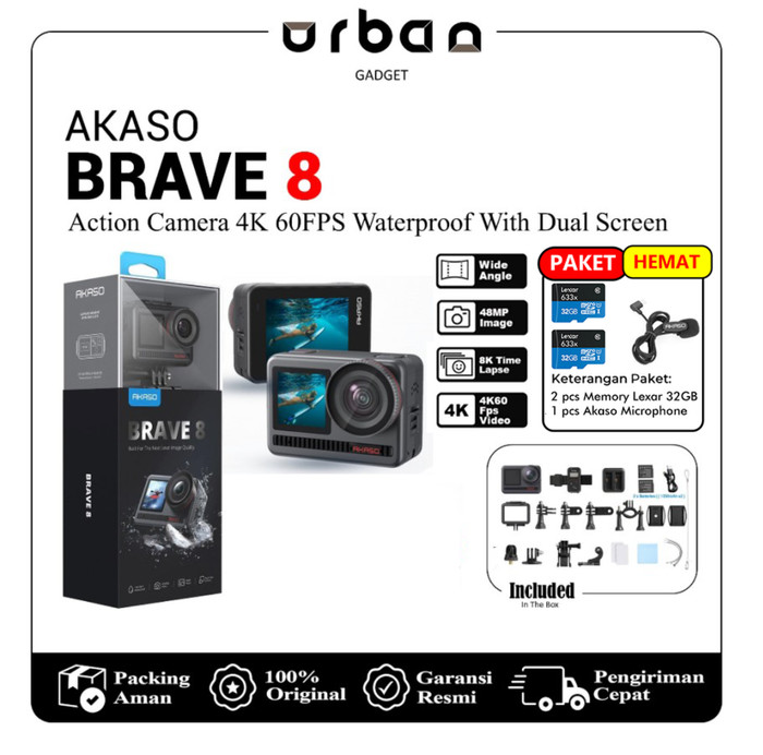 Akaso Brave 8 4K 60FPS Waterproof Action Camera Dual Screen - Resmi