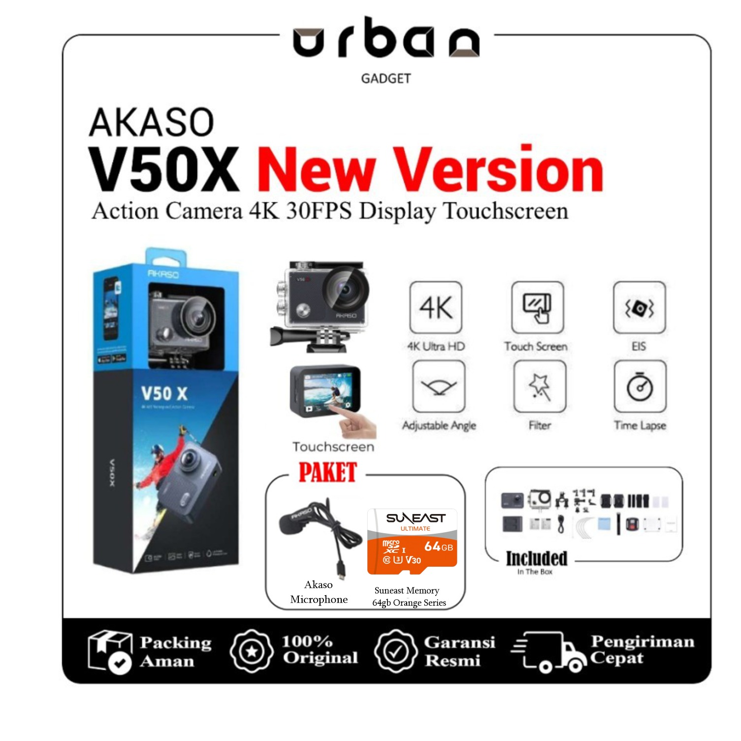 AKASO V50X V50 X 4K 30FPS Action Camera Toucscreen With Remote - Resmi