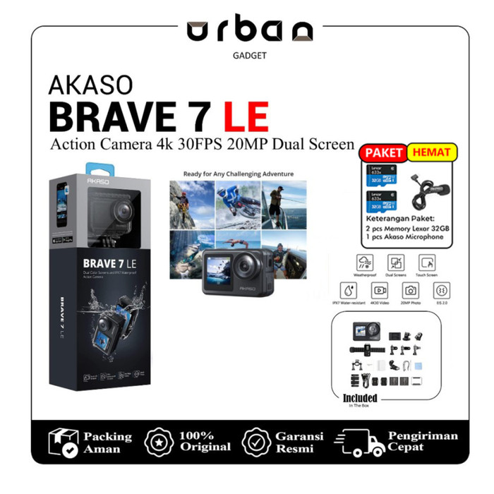 Akaso Brave 7 LE Action Camera 4k 30FPS 20MP Dual Screen - Resmi