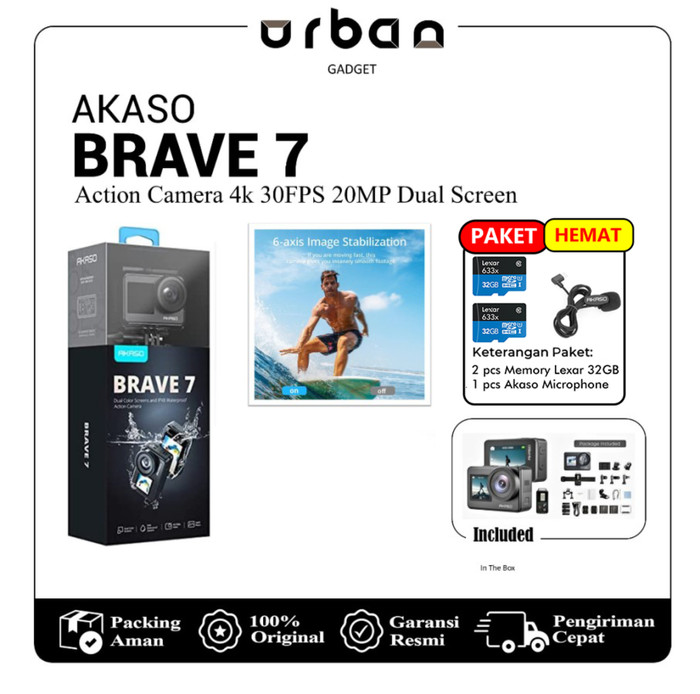 Akaso Brave 7 Action Camera 4k 30FPS 20MP Dual Screen - Resmi